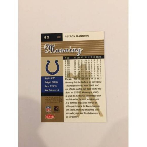 2006 Fleer Ultra Gold Medallion Peyton Manning Indianapolis Colts #82 (036) - Picture 2 of 2